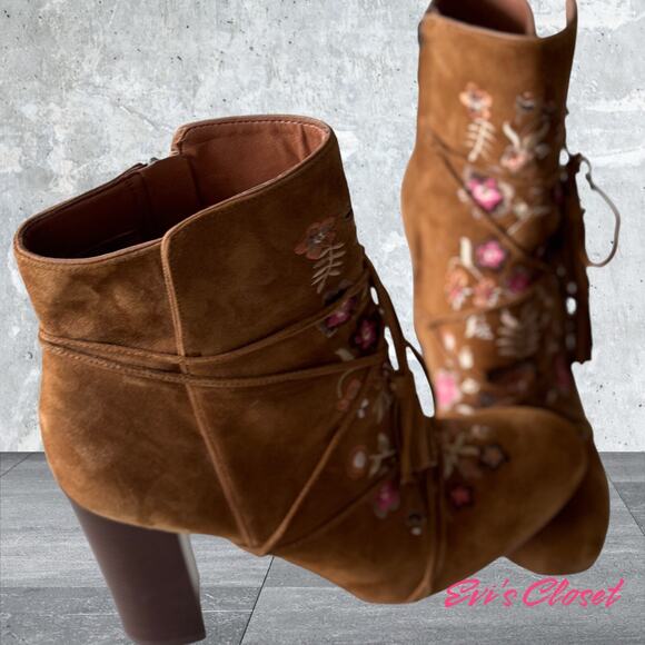 Sam Edelman Winnie Anchropologie Boots Suede-Leather Embroidered Floral 10 US - Picture 3 of 8
